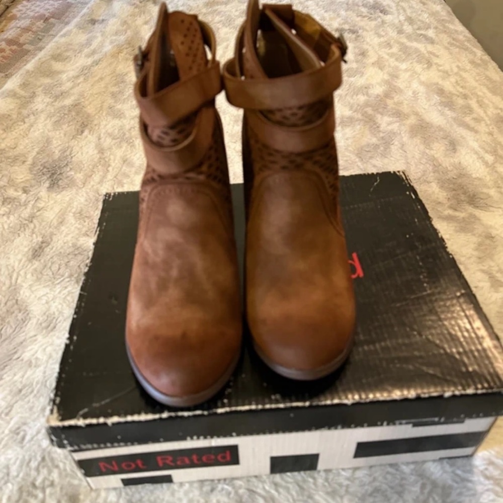 Women’s Tan Ankle Bootie with Buckle Strap